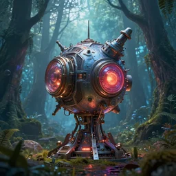 hdr flambient cinematic ultradetailed 3d octane render of a strange sci-fi fantasy magical industrial alien technology time travel device in a dreamlike forest