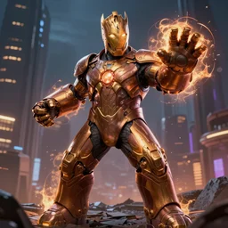 megamind wearing the infinity gauntlet dynamic pose 4 k deviantart fanart cinematic shot
