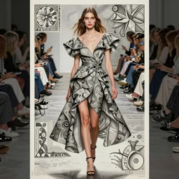 an award winning anamorphosis painting of a fashion model, walking down the runway, at a fashion show, inspired by lise deharme, albrecht durer, abstract, a level art, intricate, pop surrealism, digital poster, ornately detailed, photorealism, trending in artstation