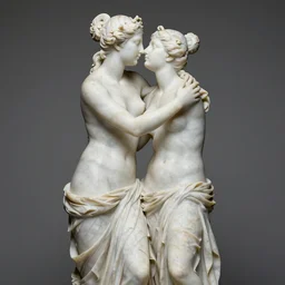 sculpture of venus de milo and aphrodite kissing hyperrealistic style in carrara marble