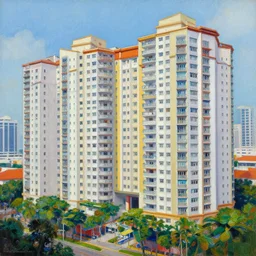 a vibrant painting of an hdb apartment block in singapore by william turner, detailed, art, 1 8 2 4, british museum, colorful, beautiful