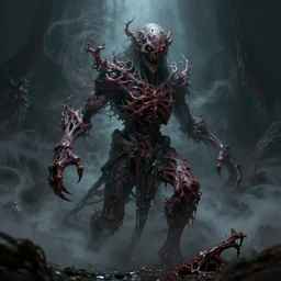 god of decay and rot, character design, scary, radiating with power, glowing eyes, whirling death, disgusting, dripping, oily, decomposition, ghostly mist, scary, unreal engine, cgsociety