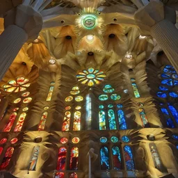 sculpted Sagrada Familia ceiling by Antoni Gaudi, made of glass