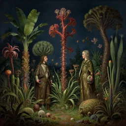 beautiful rendering of exotic plants by daniel merriam and karol bak and martin johnson heade, xenoplanet by roger dean and moebius, at night, hard light, mantra rendering, matte painting, high detailed, 4 k, trending on artstation