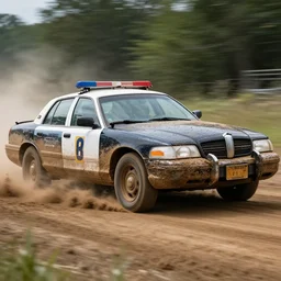 action photography, award winning photo of an ultra detailed intricate muddy vintage lincoln police car speeding very fast on mud, dirt and dust, fast shutter speed, motion blur, tiny gaussian blur, highly detailed, highly intricate, depth of field, national geographic