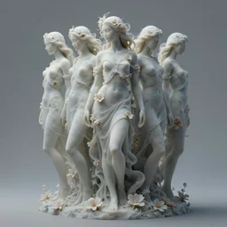 a sculpture of interlaced gorgeous etherial females, made of mist, made of flowers, a digital painting by Andrew Ferez, Charlie Bowater, Marco Mazzoni, Seb McKinnon, Ryohei Hase, trending on cgsociety, featured on zbrush central, new sculpture, mystical