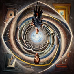 upside down loop illusion by artstation, deviantart, artfol, artbox, cgsociety, gfxartist, artful, zatista, artpal, blendernation, frank stella, beeple, giger, kopera, zawadzki, abstract, surreal, surrealism,, hyperrealism, futurism 4 k, octane render