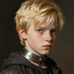 a blonde boy thief with a metal armband in the style of krenz cushart