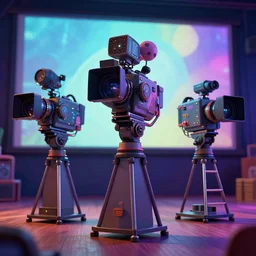 animated film festival, psychadelic cameras and projectors, 3 d render