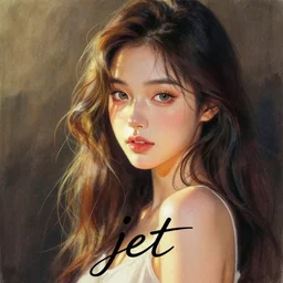 awesome drawing of a beautiful girl with signature text jet, anime style
