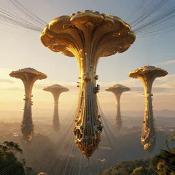 symmetry!! free fall, technological, futuristic, sci - fi, wires, surreal landscape, fungus tower, golden hour, very detailed, perfect composition, perfect lighting, 4 k, trending on artstation, greg rutkowski, derek zabrocki, artgerm, 3 d render, octane render