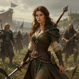 a detailed and enchanting portrait of a female hobbit sorceress on the battlefield, pathfinder portrait, dndart, fantasy portrait, 4 k, hires, art by jack davis and lucian freud and bill ward and artgerm
