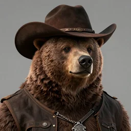 portrait of bear beast-man wearing a cowboy hat, digital art, concept art, highly detailed, sharp focus