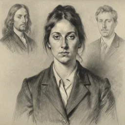 charcoal drawing portrait of a woman in suit by jenny saville, rembrandt and raphael and lucian freud and edward hopper