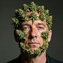 robert plant made of marijuana buds and leafs for a head and face 4 k