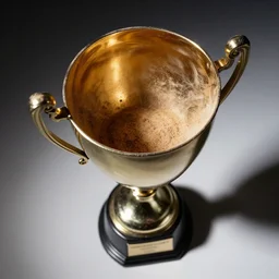 a trophy cup filled with dust on the inside, studio lighting, dynamic lighting, award winning picture of the year, top - down angled view