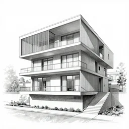 detailed illustration of architectural illustration of modern housing by Frank Lloyd Wright