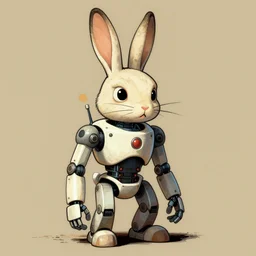 a hybrid between a robot and a humanoid rabbit, evil vibes, illustration, digital art, by salvador dali