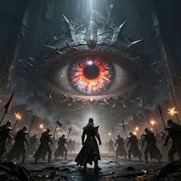 sauron eye watching the the great battle of the middle earth, cinematic light, unreal engine, extreme wide angle