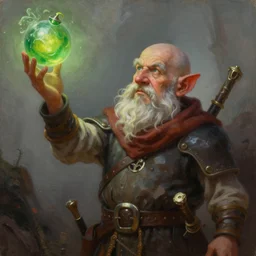 a beautiful portrait painting of a bald dnd gnome throwing acid bomb, portrait fantasy art, art by keith parkinson and greg rutkowski and tim hildebrandt