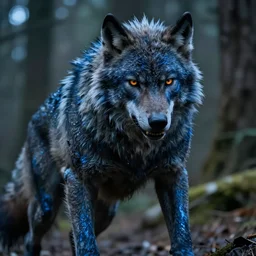 a werewolf with a blue venom symbiote, movie still