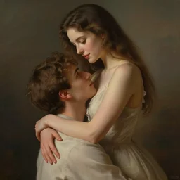 a tall girl hugs her short boyfriend