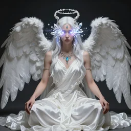 white silk + angel spawn + healing shaman + crystals spewing forth from eyes
