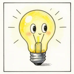 cute and funny, a smiling light bulb with eyes and mouth, warner style by ruth clampett,, centered award winning watercolor pen illustration, isometric illustration by chihiro iwasaki, the artwork of r. crumb and his cheap suit, cult - classic - comic