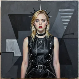 Elle Fanning wearing punk clothing picture by Sachin Teng, asymmetrical, dark vibes, Realistic Painting , Organic painting, Matte Painting, geometric shapes, hard edges, graffiti, street art:2 by Sachin Teng:4