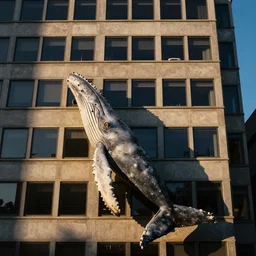 photograph of an office building with a dead whale kodachrome sunshine