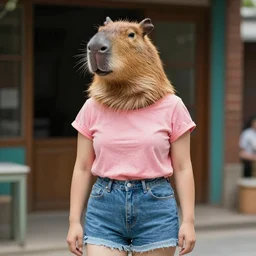 a capybara-headed woman wearing 80s clothes