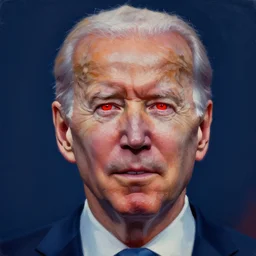 Joe Biden with glowing red eyes, digital art, trending on artstation, oil painting