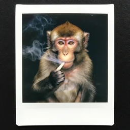 a smoking monkey, portrait, polaroid