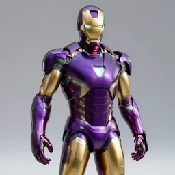 iron man's suit but the color scheme is royal purple and gold, octane render, photorealistic, realistic shading, cinematic, detailed textures