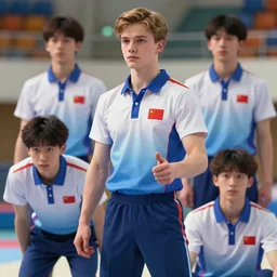 high school uniform dynamic gymnastic master handsome features young man, attractive face, good looking, expert proportions, high details, colorful palette, masterpiece, sakimi, shintaro kago, ilya kuvshinov, loish, ruan jia, james jean, volumetric shading illumination, ambient light
