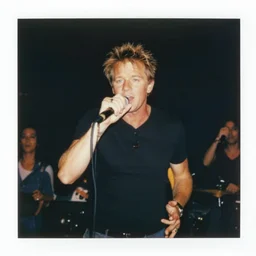 polaroid photo of gordon ramsay singing in an japan 1 9 8 0 pop big concert, photo by louise dahl - wolfe, color photo, colored