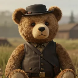 Film still of a teddy bear, from Red Dead Redemption 2 (2018 video game)