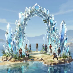 a gleaming crystal archipelago in gta v, dry, salty, stephen bliss, unreal engine, illustration, fantasy art by greg rutkowski, loish, rhads, ferdinand knab, makoto shinkai and lois van baarle, ilya kuvshinov, rossdraws, tom bagshaw, global illumination, radiant light, detailed and intricate environment
