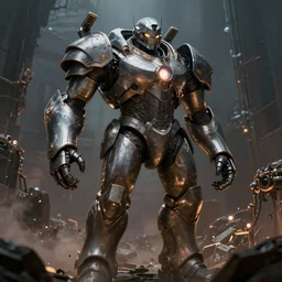 war of the iron giants, by Andreas Rocha + Ted Nasmith, dark, cinematic lighting, masterpiece, highly detailed, 8k resolution, trending on art station