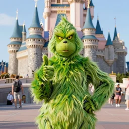 1 9 8 0 s photograph of the grinch giving a thumbs up at disneyworld