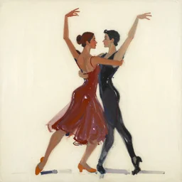 impasto quick minimalist expressive painterly sketch with a strong sense of movement, in rich glossy oil paint of a italian dancers, claire tabouret