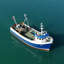uk registered fishing vessel, trawler, fishing, boat, aerial photo
