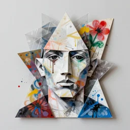 acrylic and spraypaint portrait origami frank gehry architecture, exploded parts assembly, explosions, graffiti wildstyle, large brush strokes, painting, paint drips, acrylic, clear shapes, spraypaint, splatterpaint, smeared flowers, large triangular shapes, painting by totem 2, jeremy mann, ashley wood, masterpiece