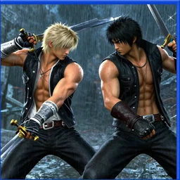 ps 2 cutscene of dante and vergil fighting with swords shirtless in the rain in devil may cry 3