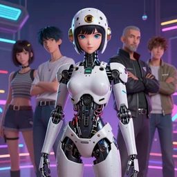 surreal illustration, by yoshitaka amano, by ruan jia, by conrad roset, by Kilian Eng, by good smile company, detailed anime 3d render of a female mechanical android, portrait, cgsociety, artstation, modular patterned mechanical costume and headpiece, retrowave atmosphere