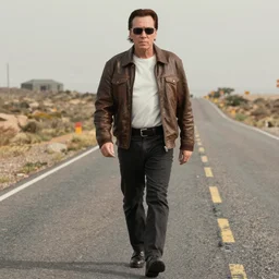 detailed ultrarealistic medium shot photography of nicholas cage as mad max walks on the road cinematic 8 mm