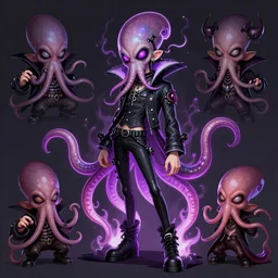 gothic punk rocker vampiric electrifying vampire squid concept character designs by genndy tartakovsky and rad sechrist and Jamie Hewlett from gorrilaz and tim shafer for the new splatoon game by nintendo