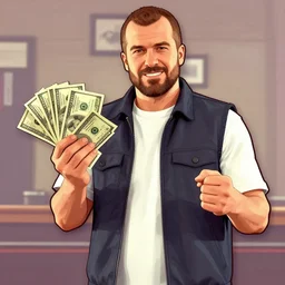 youtube mrbeast as a grand theft auto 5 character cover game art, holding money n 4