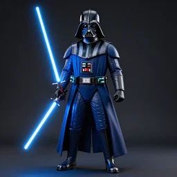 A blue Darth Vader suit holding a blue lightsaber, 4k, dark background, 3d, full body,