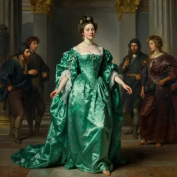 neoclassical portrait of the green queen in a silk jade dress in her temple, by jacques - louis david, by greg rutkowski, by zdzisław beksinski, by josep tapiro baro, trending on artstation, featured on pixiv, masterpiece, oil on canvas, cinematic composition, dynamic beautiful lighting,